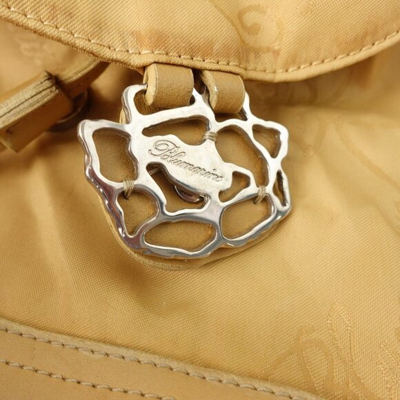 Beige Leather Nylon Backpack MEDIUM Light Italian Luxury Rose ITALY BLUMARINE - Picture 4 of 16